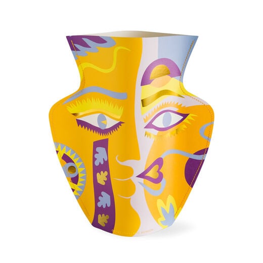 Orange abstract face paper vase
