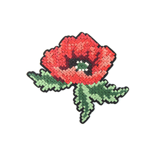 Embroidered poppy and leaf patch