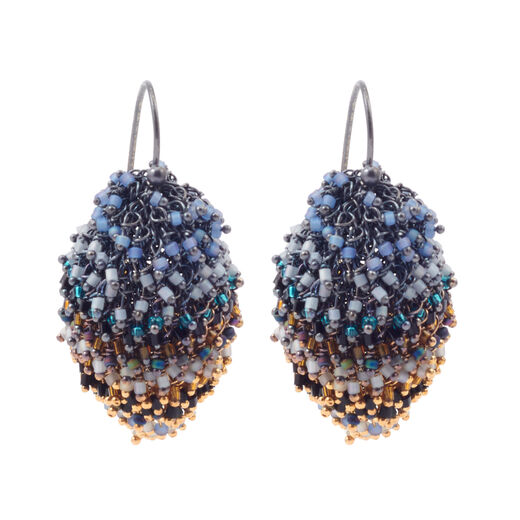 Knit bead ovoid earrings by Milena Zu
