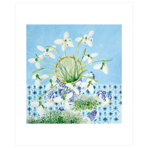 Snowdrop and lichen greeting card