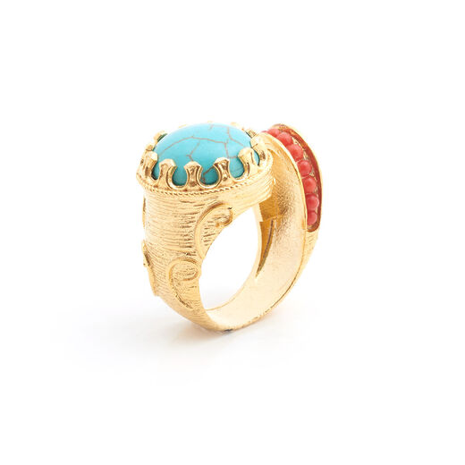 Turquoise and red agate open ring by Ottoman Hands