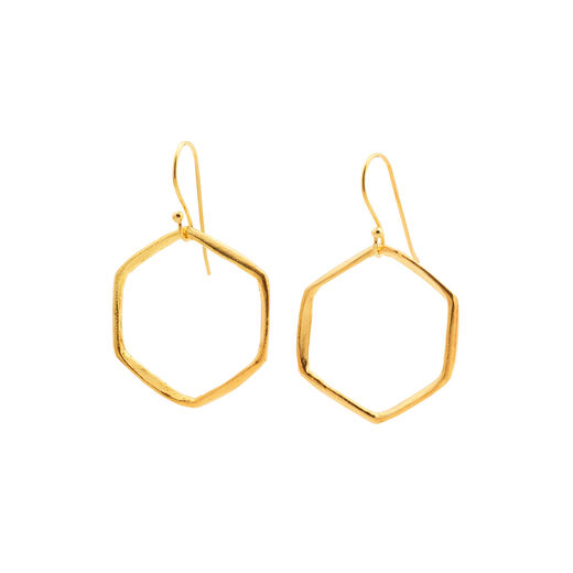 Hexagon Fair Trade hook earrings by Mirabelle – large