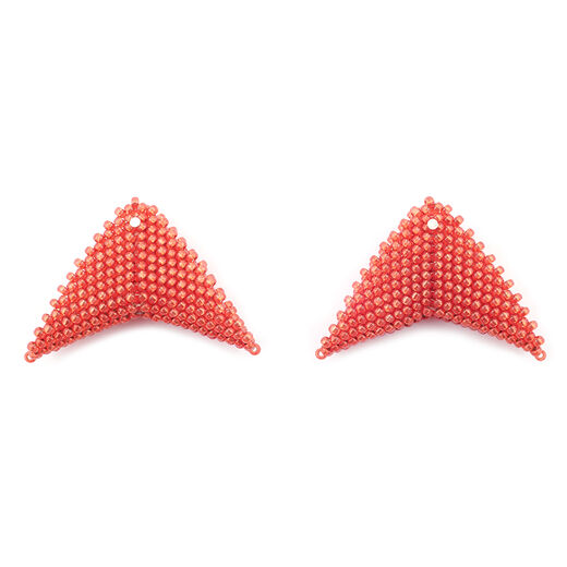 Red triangle stud earrings by Beloved Beadwork