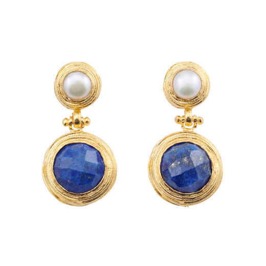 Pearl and lapis lazuli double stud earrings by Ottoman Hands