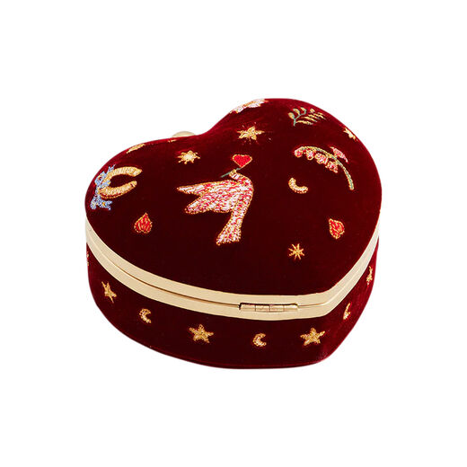 Velvet embroidered heart jewellery box by Fable England