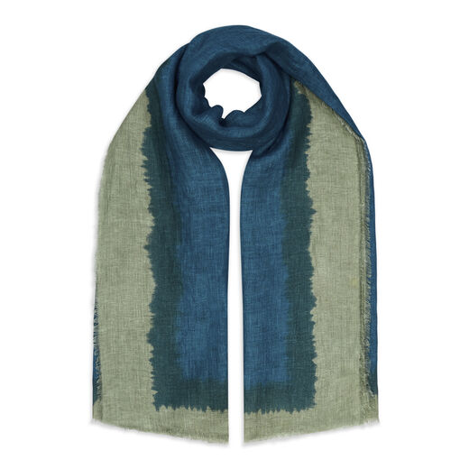 Blue and green linen scarf