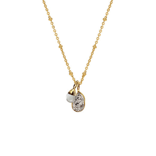 Gold chain necklace with a double crystal and diamond pendant.
