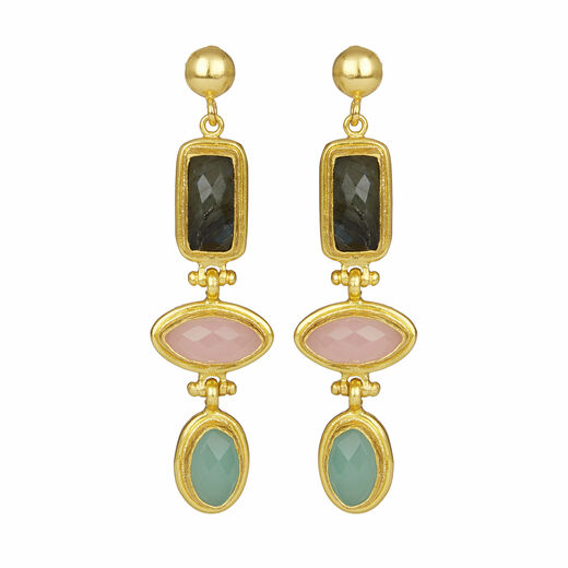Labradorite, rose quartz and aqua chalcedony stud earrings by Ottoman Hands
