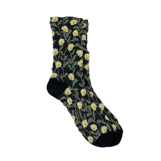 Cotton black socks patterned with yellow delicate flowers