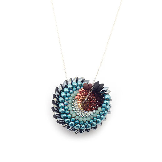 Teal and red shell pendant necklace by Beloved Beadwork