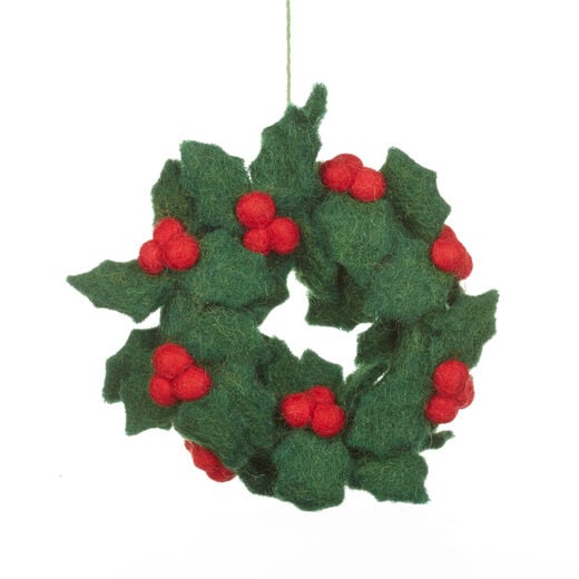 Mini holly felt wreath