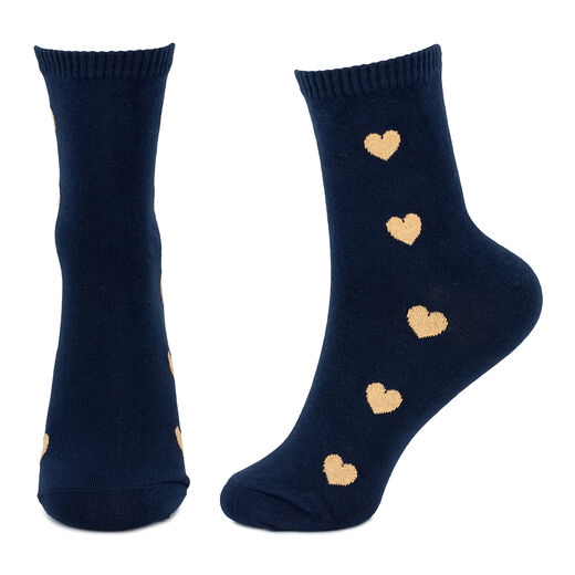 Navy socks with gold hearts