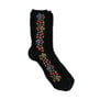 Black socks with strawberry foliage pattern motif