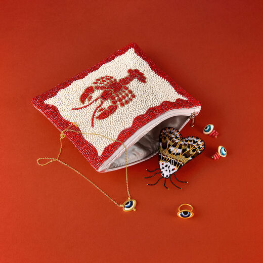 Lobster beaded clutch bag