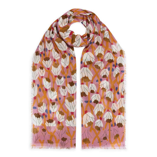 Orange and white floral cotton scarf