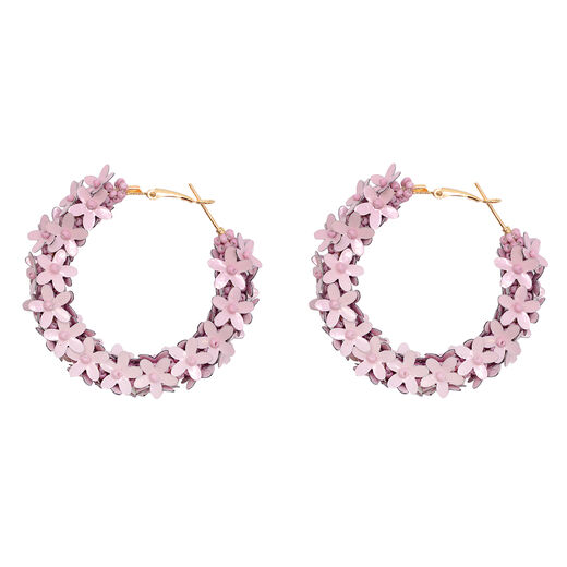 Pink floral hoop earrings