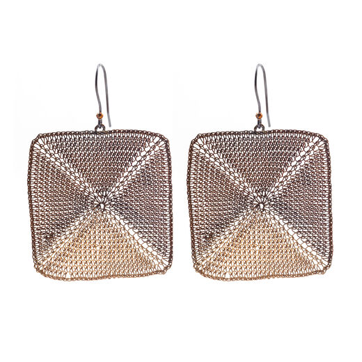 Knit square hook earrings by Milena Zu