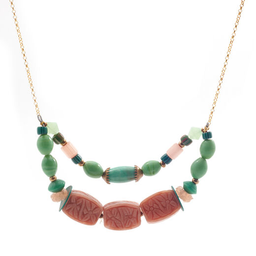 Vintage rhodonite glass necklace by Joli