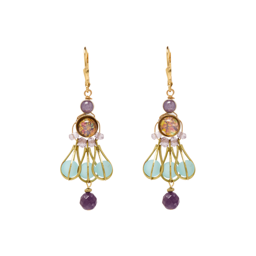 Turquoise and purple drop earrings. 