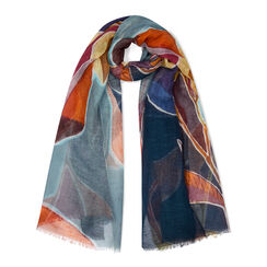 Blue foliage linen scarf