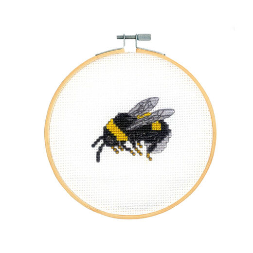 Bumblebee cross stitch kit with hoop