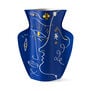 Blue paper vase featuring abstract face silhouettes 