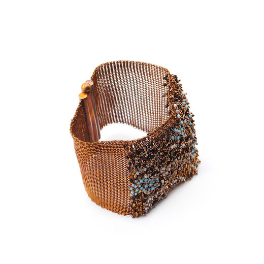Brass knit black and gold bead bracelet by Milena Zu