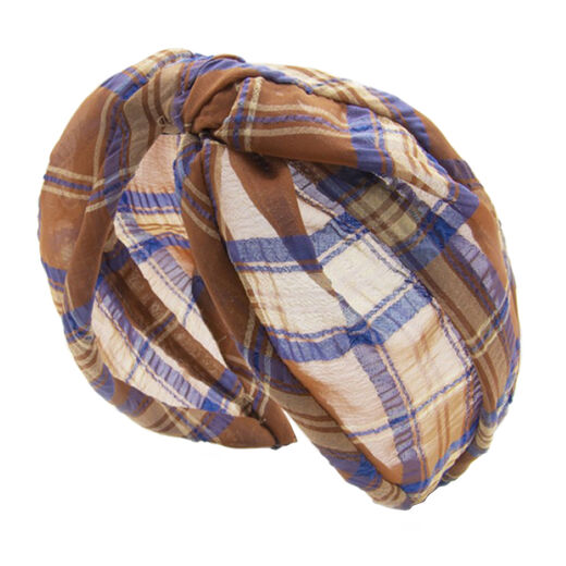 Brown and blue check headband by Emin and Paul