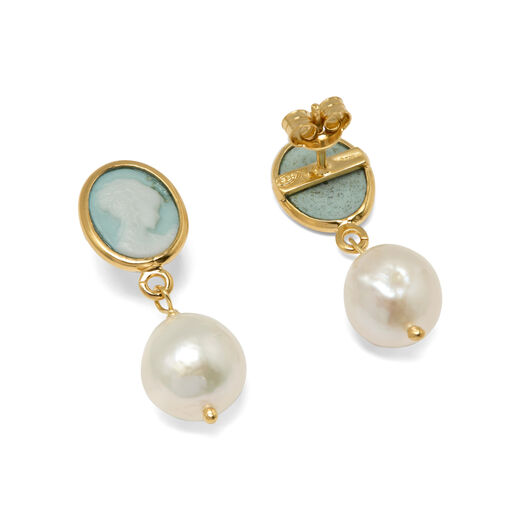 Pearl and porcelain cameo drop earrings by Vintouch