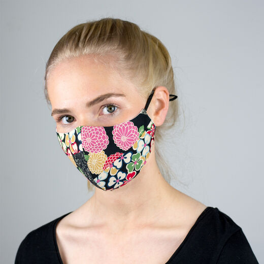 Black kimono patchwork face mask