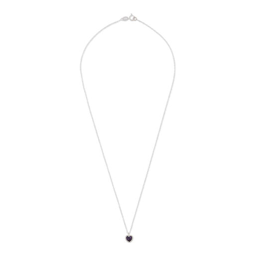 Silver necklace with heart shaped purple pendant