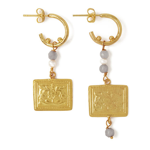 Grey pearl drop hoop earrings by Ottoman Hands