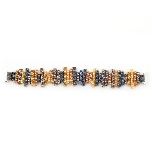 Black and gold rows bracelet by Beloved Beadwork