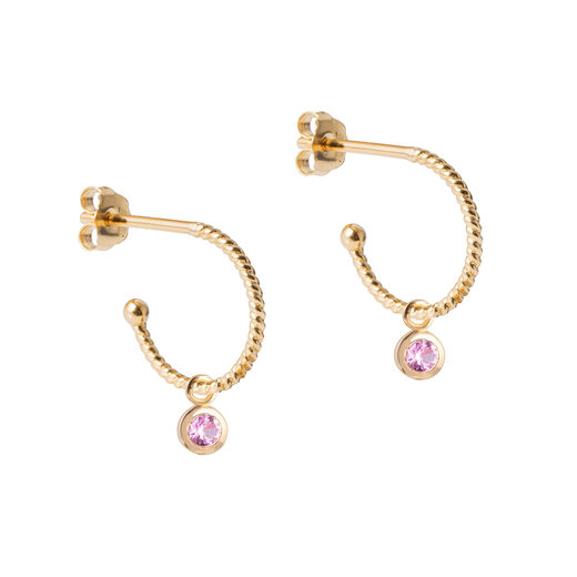 Pink sapphire 9kt gold hoop stud earring by Luceir