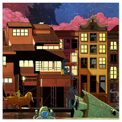 Dusk of Cat Town pocket square by Pig Chicken Cow