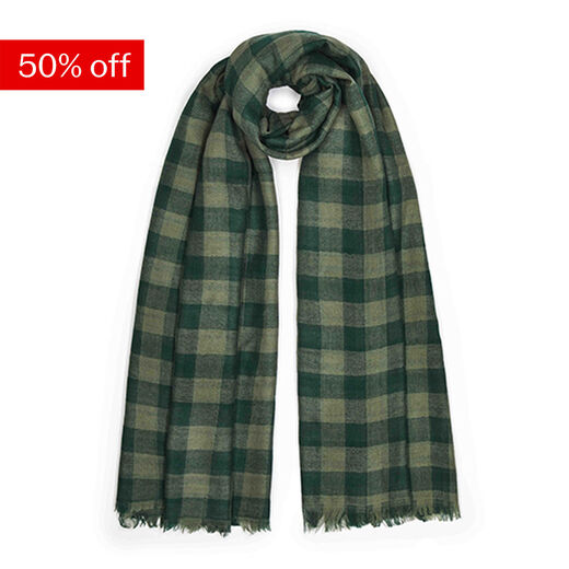 Green check wool scarf