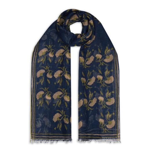 Navy and gold carnations scarf