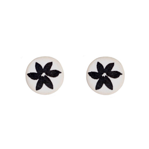 Black floral circle stud earrings