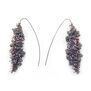 Long knit purple bead hook earrings by Milena Zu