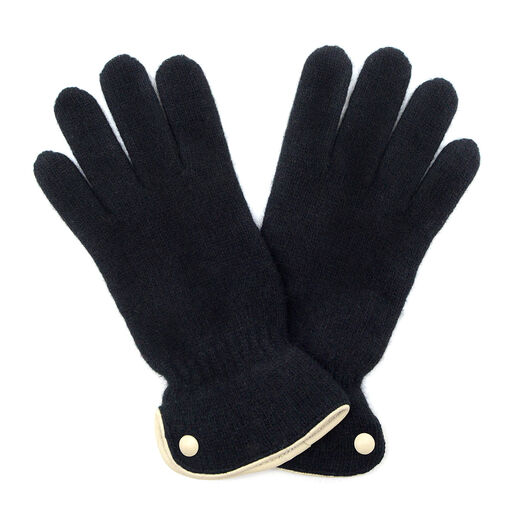 Black wool with cream trim gloves by Santacana