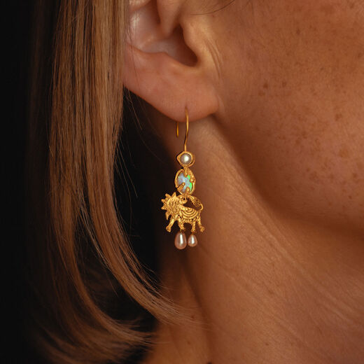 Pearl and opal lion earrings by Ruby Jack