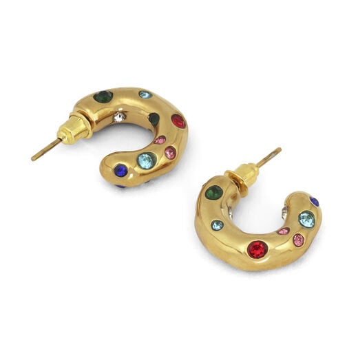 Rainbow gem chunky huggie earrings