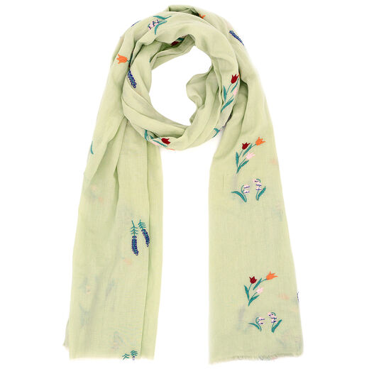 Floral embroidery cotton scarf