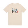 off white adults t-shirt with Aardmans characters gathering around the V&A logo