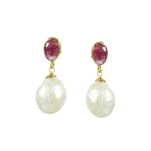 Pearl pink tourmaline stud earrings by Mounir