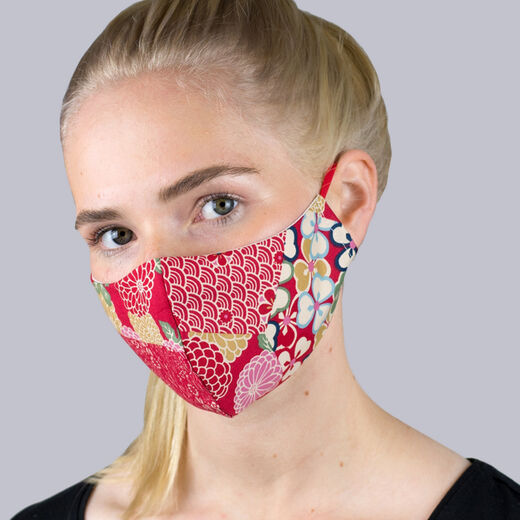 Red kimono patchwork face mask