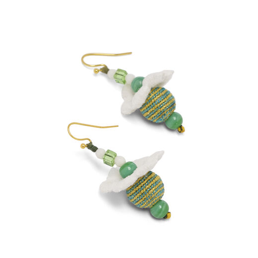 Green bead fabric hook earrings