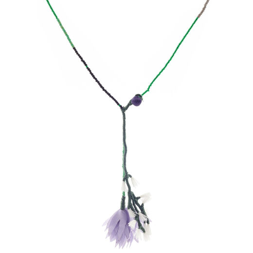 Purple silk flower necklace by Yavi