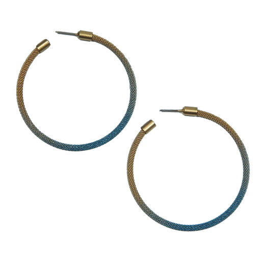 Gold and green mesh hoop earrings by Sarah Cavender
