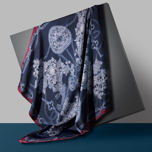 Victorian Jewels navy blue silk scarf by Jessie Bayliss